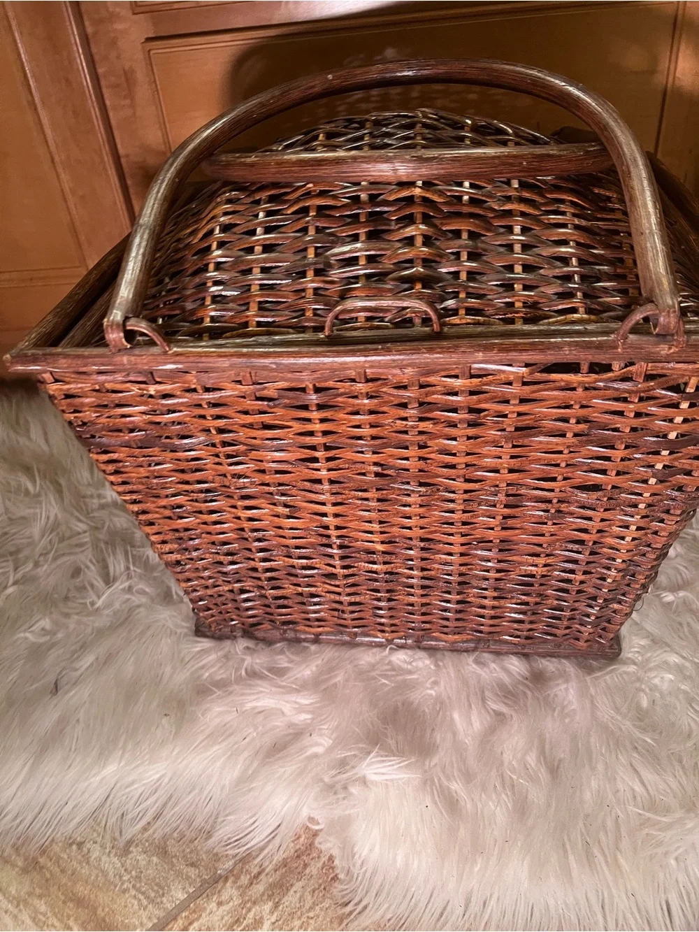 Vintage Large Hand Woven Storage Basket with Lid & Handles Home Decor